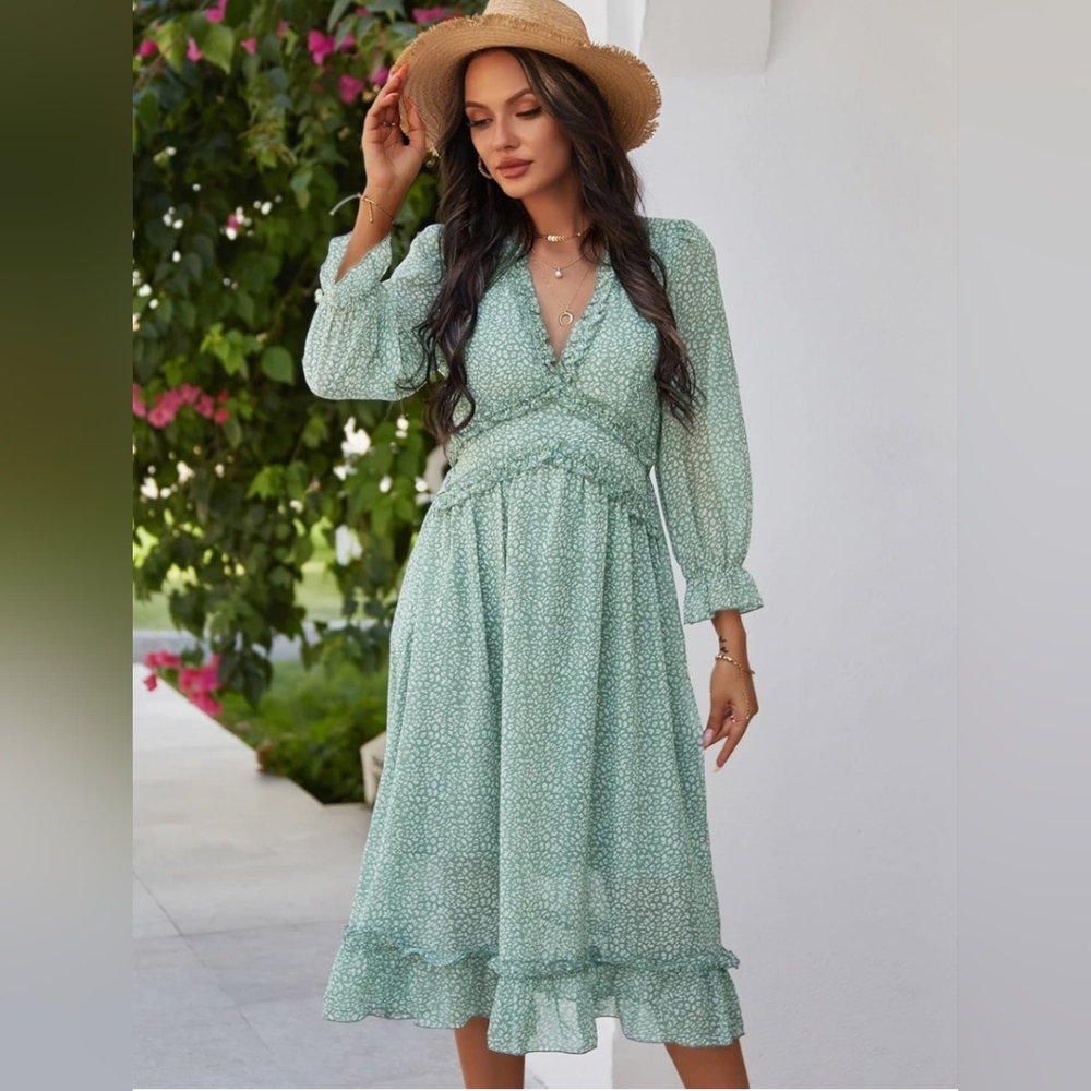 Elegant Green Floral Dress